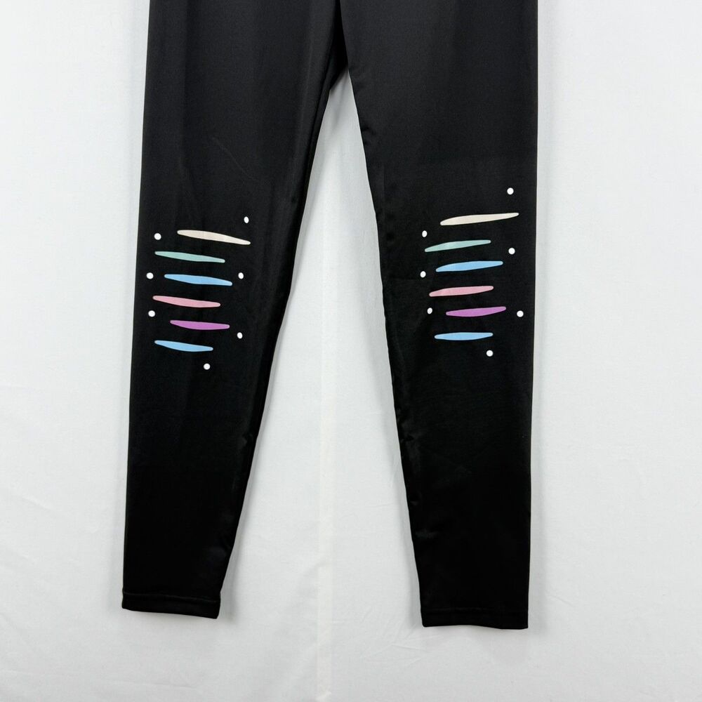 New Active Girls 12 Years Black Leggings Rainbow Stripe Detail - Picture 7 of 16